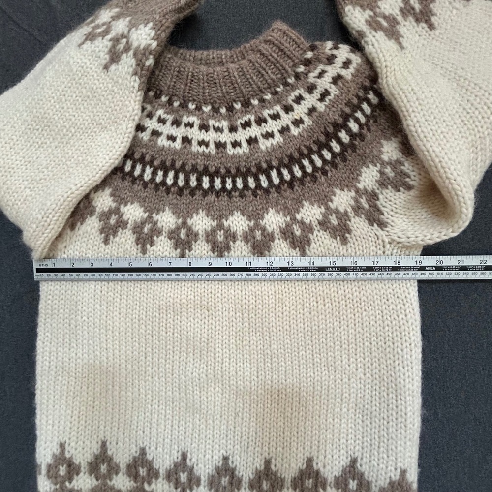 Hilda Ltd Made in Iceland 100% Pure Wool Sweater Women M Nordic Fair Isle Ivory - Picture 7 of 8